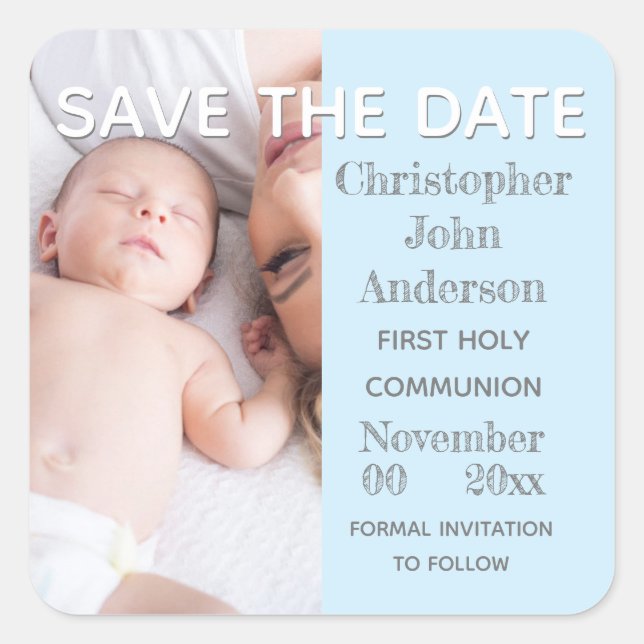 Photo DIY background blue boy communion Square Sticker (Front)