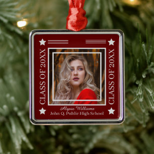 Photo Dk Red   Silver Class of 2024 Graduation Metal Ornament