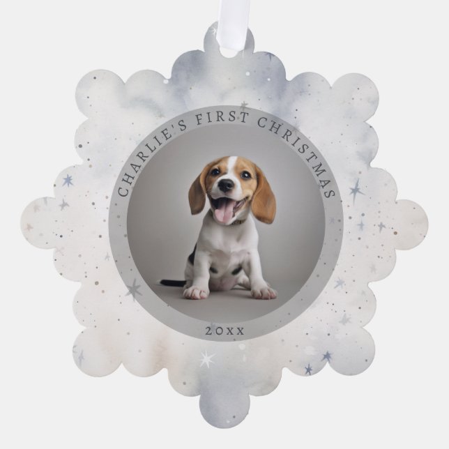 Photo Dog's First Christmas Family Tree Decoration Card (Front)