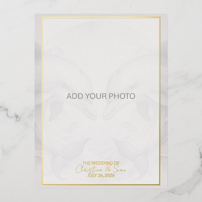 Photo Dolphin Wedding Invitation Foil Postcard  (Front)
