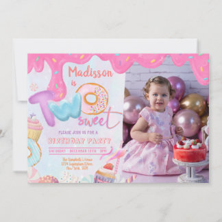 Photo Doughnut Two Sweet 2nd Birthday  Invitation