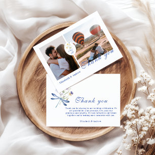 Photo Dusty Blue Crest Floral Wedding Thank You Card