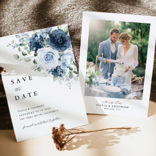 Photo Dusty Blue Navy Floral Wedding Save The Date