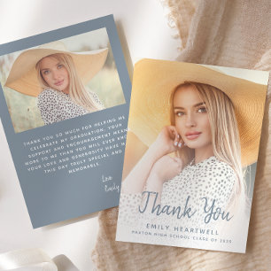 Photo Dusty Blue Script Graduation Thank You Card