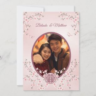 Photo Dusty Pink Blossom Chinese Wedding Invitation
