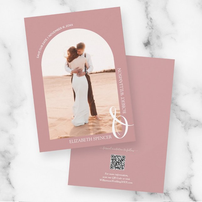 Photo Dusty Rose QR Code Wedding Save The Date (Creator Uploaded)
