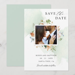 Photo Earthy Blooms and Green Floral Wedding Save The Date