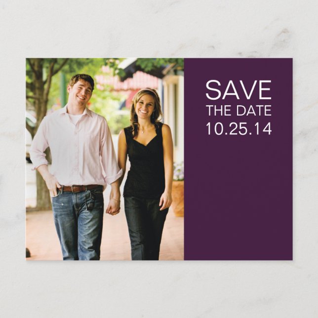 Photo Eggplant Purple Save the Date Postcard 1 (Front)