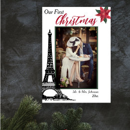 Photo Eiffel Tower Paris Couple's First Christmas Holiday Card