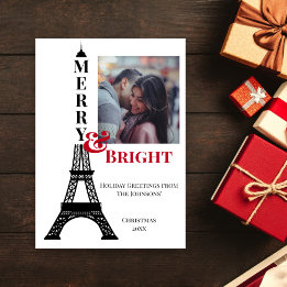 Photo Eiffel Tower Paris Merry & Bright Christmas Holiday Card