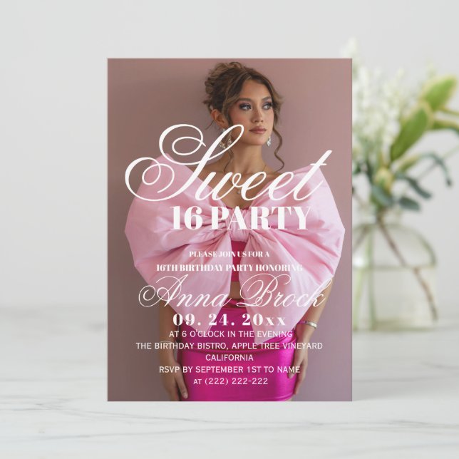 Photo Elegance Sweet 16 Birthday Party Invitation (Standing Front)