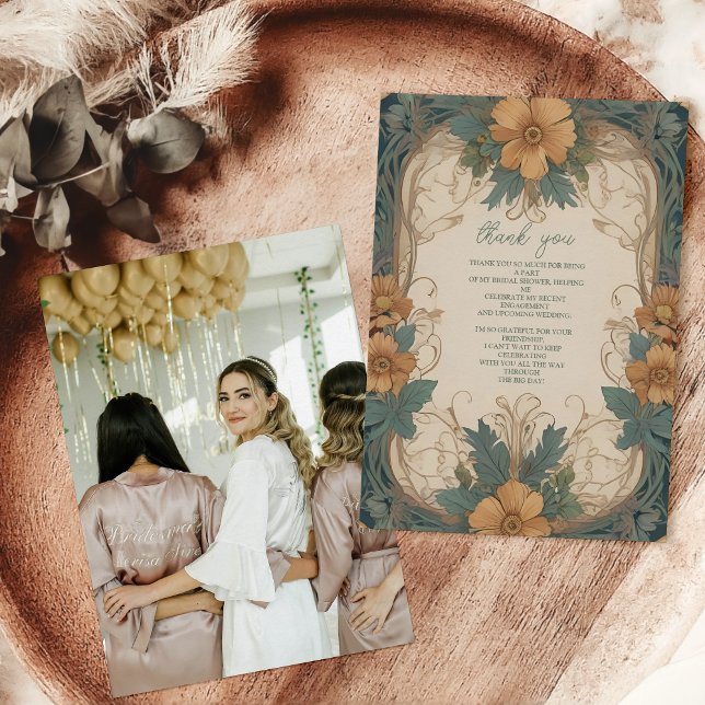 Photo Elegant Art Nouveau Floral Bridal Shower  Thank You Card (Creator Uploaded)