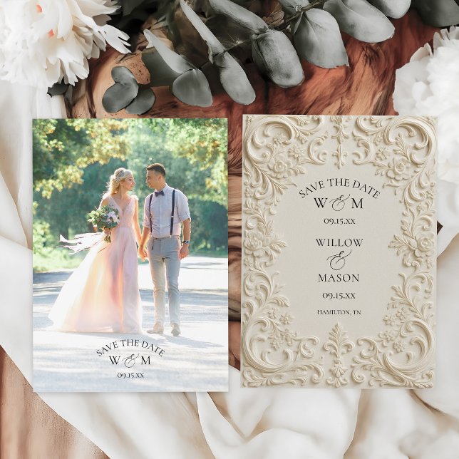 Photo Elegant Baroque Wedding Save The Date (Photo Elegant Baroque Wedding Save The Date Front and Back)