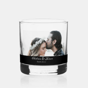 Photo Elegant Black Calligraphy Wedding Party Whiskey Glass