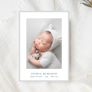 photo elegant blue frame baby birth announcement