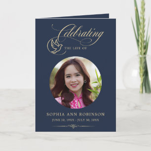 Photo Elegant Blue Gold Dove Funeral Program