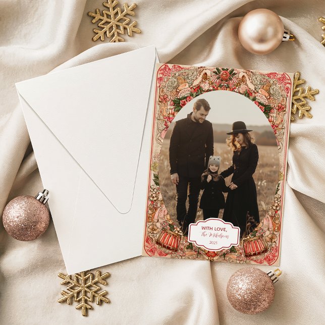 Photo Elegant Botanical Ornament Christmas Holiday Card (Creator Uploaded)