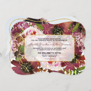 Photo Elegant Burgundy Gold Pink Floral Wedding Invitation