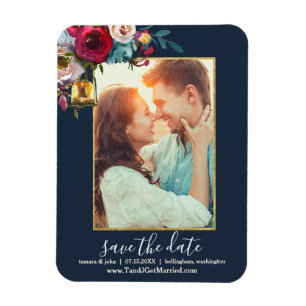 Photo Elegant Burgundy Navy Floral Save the Date Magnet