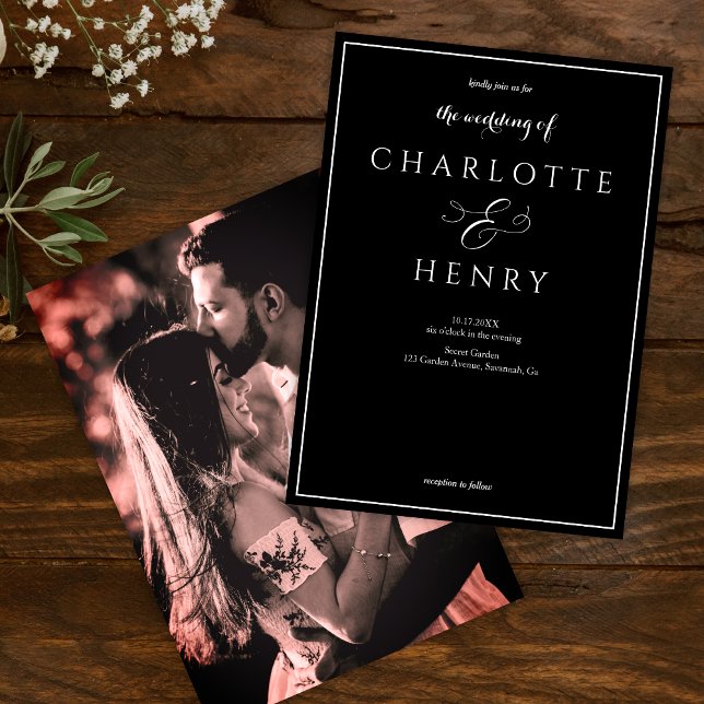 Photo Elegant Callighraphy Script  Black Wedding  Invitation (Creator Uploaded)