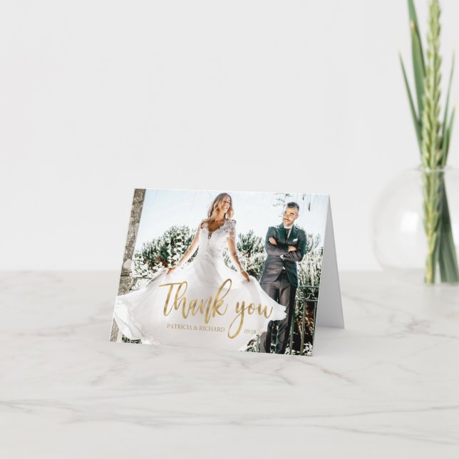 Photo Elegant Calligraphy Wedding Thank You Card (Front)