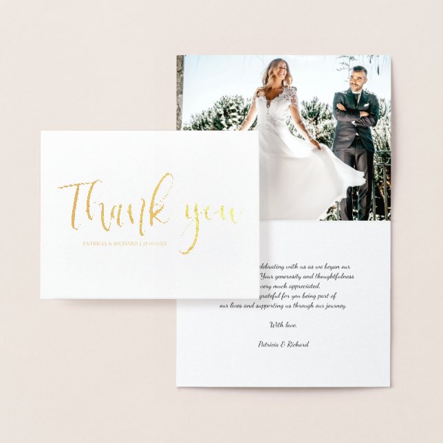 Photo Elegant Calligraphy Wedding Thank You Foil Card (Display)