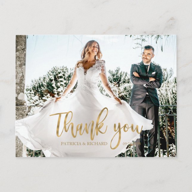 Photo Elegant Calligraphy Wedding Thank You Postcard (Front)