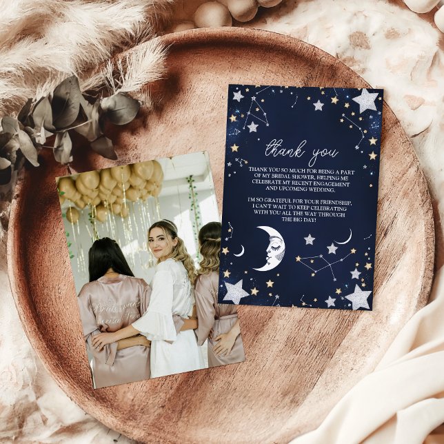 Photo Elegant Celestial Crescent Moon Bridal Showe Thank You Card (Creator Uploaded)