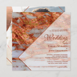 Photo Elegant Copper Marble Geometric Wedding Invitation
