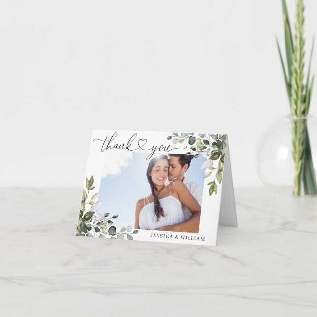PHOTO Elegant Eucalyptus Greenery Wedding Thank You Card (Front)