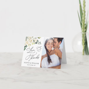 PHOTO Elegant Eucalyptus White Roses Floral Thank You Card