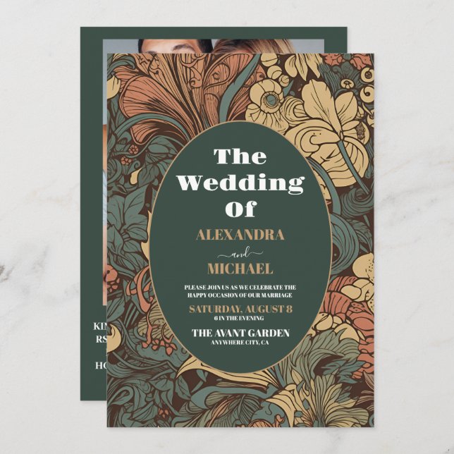Photo Elegant Floral Art Nouveau Wedding Invitation (Front/Back)