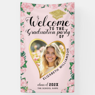 Photo Elegant Floral Pink Graduation Welcome Banner