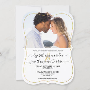 Photo Elegant Gold Black Script Formal Wedding Invitation