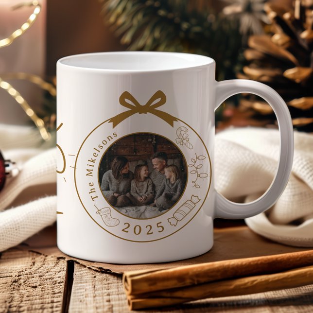 Photo Elegant Gold Line Art Christmas Coffee Mug (Creator Uploaded)
