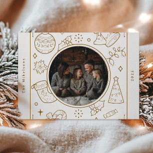 Photo Elegant Gold Line Art Christmas Holiday Card