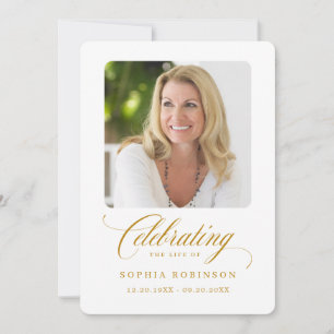  Photo Elegant Gold Script Funeral Memorial Card