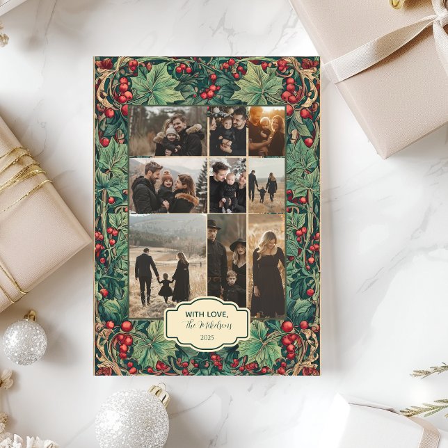 Photo Elegant Holly Christmas Party Holiday Card (Creator Uploaded)