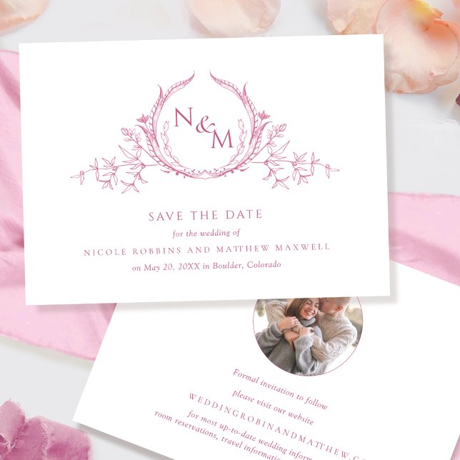 Photo, Elegant Mauve Pink Monogram Wedding Save The Date (Creator Uploaded)