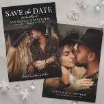 Photo Elegant Minimalist Boho Wedding Save The Date<br><div class="desc">Dark and Elegant Wedding Save the Date Card. This design captures a refined, moody aesthetic with full-page photos on both the front and back. A black gradient overlays the top and bottom of the front image, highlighting white text in a beautiful blend of elegant script and classic serif fonts for...</div>