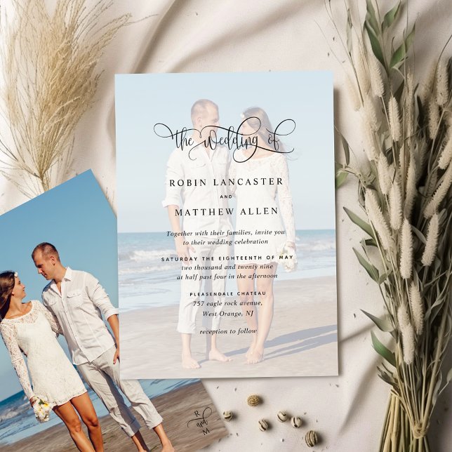  Photo, Elegant, Modern Calligraphy Wedding Invitation (Creator Uploaded)