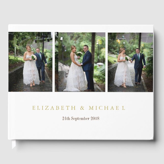 Photo Elegant Modern Gold Coloured Wedding Guest Book (Front)
