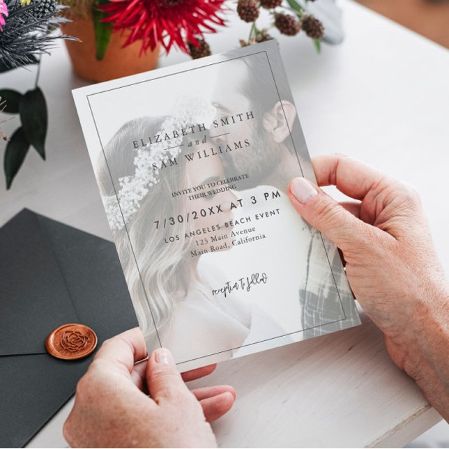 Photo Elegant Modern Simple Black White Wedding Invitation (Creator Uploaded)