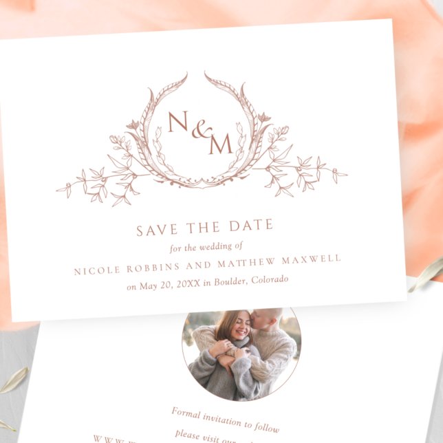 Photo, Elegant Peach Monogram Wedding Save The Date (Creator Uploaded)