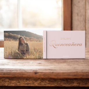 Photo Elegant Pink Birthday Quinceanera Guest Book