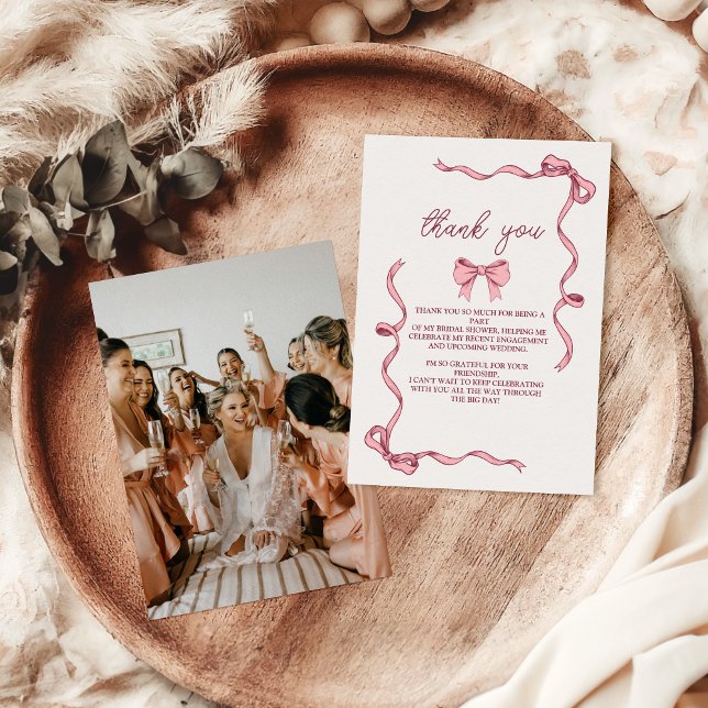 Photo Elegant Pink  Bow Bridal Shower Thank You Card (Creator Uploaded)
