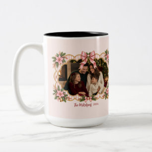 Photo Elegant Pink Christmas Coquette Holiday Two-Tone Coffee Mug