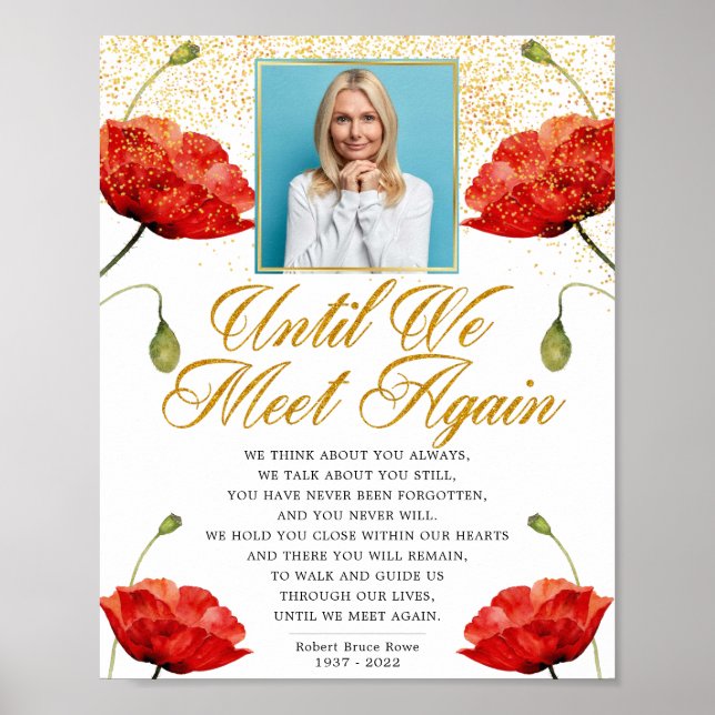 Photo Elegant Red Roses Funeral Poem Sign (Front)