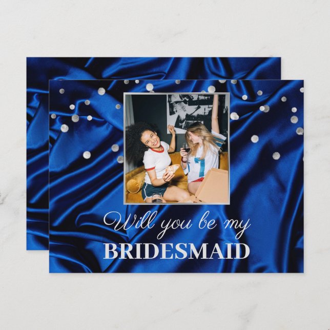 Photo Elegant Royal Blue Will You Be My Bridesmaid Postcard (Front/Back)
