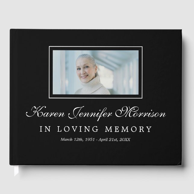 Photo Elegant Script Black In Loving Memory Guest Book (Front)